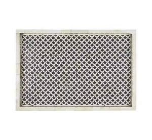 Bandeja de servicio con incrustaciones de hueso indio decorativo duradero hecho a mano amarillo cuadrado para uso doméstico en Hotel Motel - Product Image 2