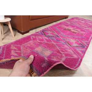 Alfombra Herki, Alfombra Turca de 2.9x10.8 pies, Alfombra Marroquí Rosa de Lana - Product Image 3