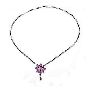 925 sterling Silver đá quý tự nhiên mangalsutra Vòng cổ với <span class=keywords><strong>ruby</strong></span> hạt màu đen và ngọc trai quà tặng cho cô ấy - Product Image 3