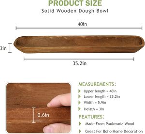 Bol à pâte en bois, bols à pâte en bois longs rustiques sculptés à la main de 40 pouces pour la décoration, grand bol à pain en bois vintage pour table - Product Image 5