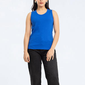 Gran oferta, diseño sin mangas, venta al por mayor, Jersey, tela, punto de contraste, moda para mujer, Sexy, camiseta sin mangas de verano, cuello redondo informal - Product Image 3