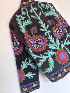 Handcrafted Embroidered Cotton <b>Jacket</b>: Multicolor Floral Paisley Suzani <b>Kantha</b> Embroidery Handmade Coat Floral Velvet <b>Jacket</b> - Product Image 2