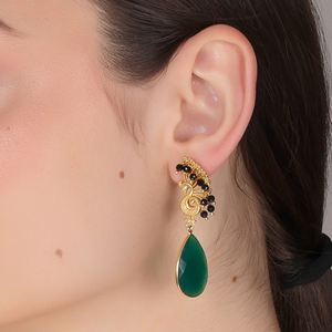 ทำด้วยมือ18K ทองทองเหลืองชุบทองต่างหูนกยูงสีเขียวนิลงานแต่งงานของผู้หญิงทันสมัย | แบรนด์ Dua - Product Image 4