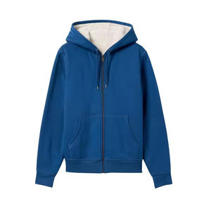 2025 unisexe en gros solide bleu fermeture éclair à capuche 100% coton tissu personnalisé brodé Logo grande taille à capuche pour hommes et femmes - Product Image 1