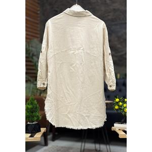 Cep Dantel Detaylı Alt Püsküllü Keten Gömlek - Product Image 1