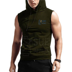 Custom Design Solid Autumn <b>Men's</b> <b>Sleeveless</b> Pullover <b>Hoodie</b>-Cotton Blend Quick Dry Breathable Lightweight High Quality Custom - Product Image 1