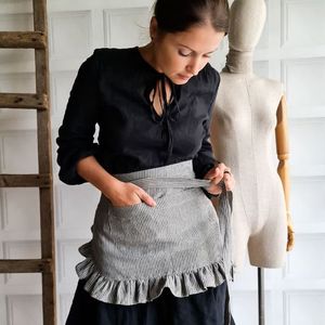 Vestido <span class=keywords><strong>de</strong></span> <span class=keywords><strong>cocina</strong></span> rústico <span class=keywords><strong>vintage</strong></span>, medio <span class=keywords><strong>delantal</strong></span> <span class=keywords><strong>de</strong></span> lino y algodón natural con bolsillo, uso diario sin mangas para mujeres y hombres - Product Image 3