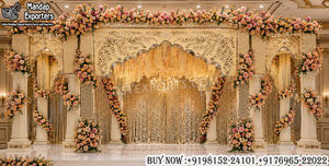 Outdoor Wedding <b>Mirror</b> Work Arch <b>Panel</b> Frames Elegant Moroccan Style Wooden Backdrop With Floral Decors For Wedding Decoration - Product Image 5