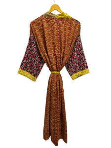 Patchwork soie peignoir Bikini couvrir luxe été Kimono Bikini couvrir, vêtements de nuit longue Robe, - Product Image 5