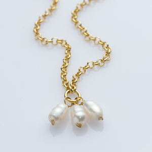 Collar de cadena Rolo de plata natural con perlas minimalistas triples, joyería fina artesanal turca al por mayor - Product Image 3