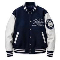 Premium Marineblaue Lederjacke mit Wollkörper und Gesticktem Aufnäher, College-Bomberjacke, Streetwear-Jacke, Maßanfertigung OEM ODM Großhandel US