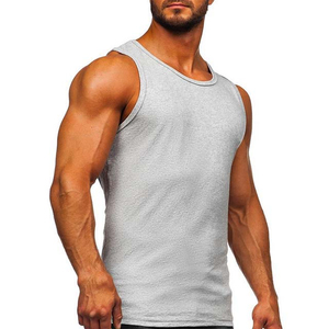 Camiseta sin Mangas para Hombre, Cuello Redondo, Color Gris, Tejido de Punto, Color Sólido, Algodón, Ropa Deportiva Informal - Product Image 3