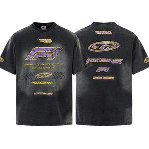 T-shirt pour homme de style rétro, été, uni, design américain streetwear, lavage intensif, moto, 180 grammes, 100% coton, respirant, surdimensionné - Product Image 1