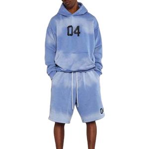 Ensemble short et sweat à capuche pour homme, personnalisé OEM, hiver, épais, avec patch brodé, délavé à l'acide, effet soleil, haute qualité, respirant - Product Image 5