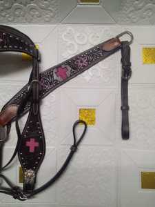 Cheval en cuir de qualité supérieure en cuir occidental belle serre-tête et cuirasse sculptées à la main florale - Product Image 5