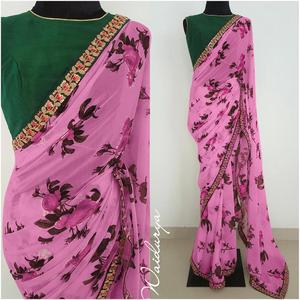 Nueva Llegada Elegante sin Coser Seda Mujer Sari Moda Bollywood Diseño Georgette Secuencia Bordado Encaje Étnico - Product Image 5