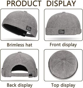 Nuevo sombrero de marinero de pana personalizado para hombre, estilo retro Docker con borde enrollado, gorra de béisbol sin visera. - Product Image 3