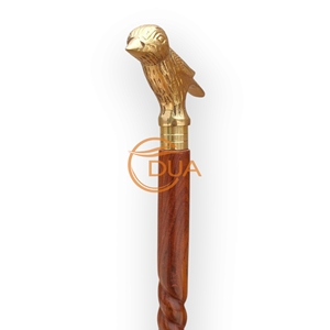 Vintage en laiton massif Antique tête d'oiseau poignée pliante bâton de marche en bois marron torsadé avec Style de luxe et pointe en caoutchouc nouveau - Product Image 2