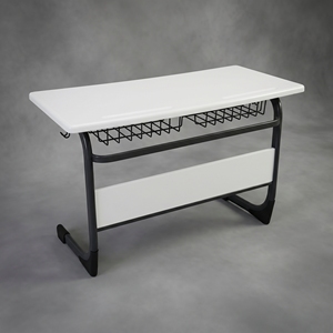 Wholesale Modern Single School <b>Desk</b> Verzalit Top Metal Frame Storage Rack Durable Wood Hotel Commercial Classroom Furniture - Product Image 5
