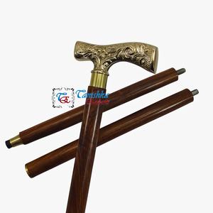 Canne de marche en bois brun moderne de haute qualité en gros, poignée plate en laiton poli, article cadeau luxueux pour hommes et femmes âgés - Product Image 5