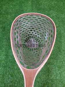 Épuisette de pêche à la mouche d'extérieur avec cadre en bois et filet en caoutchouc, outil de capture de truites à lancer à la main - Product Image 3