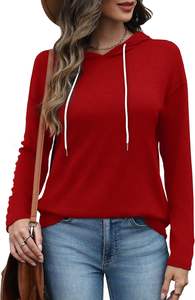 Sudadera con Capucha para Mujer, Roja, 100% Algodón, Manga Larga, Otoño Invierno, Moda Urbana 2025, Personalizable - Product Image 4
