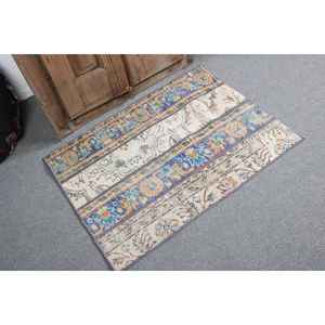 Alfombra Turca Vintage, Alfombra Pequeña de 2.5x3.3 pies, Alfombra Abstracta Azul y Naranja - Product Image 1