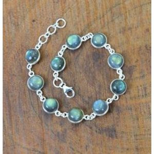 925 Sterling <b>Silver</b> Labradorite Gemstone Ball-Shaped Bezel Setting Unisex Elegant Crystal <b>Bracelet</b> & <b>Bangles</b> - Product Image 1