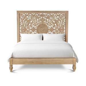 Cama de Plataforma de Lujo Tallada a Mano en Madera de Mango Sólida, Tamaño King, Muebles de Dormitorio Modernos y Ecológicos para Hotel, Villa u Hogar - Product Image 1