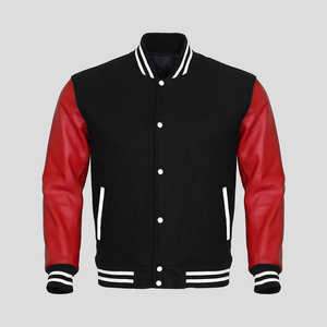 Blouson universitaire pour homme en cuir véritable avec manches en cuir, col montant en laine, coupe-vent, imperméable et respirant - Product Image 3