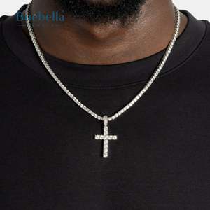 Hot Sale 925 <b>Silver</b> 14K Gold Plated 3mm Moissanite Diamond Tennis Chain & <b>Cross</b> Pendant Premium Men's <b>Necklaces</b> - Product Image 2