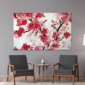 Tableau imprimé sur toile : Art mural en verre avec motif de fleurs de cerisier, paysage floral japonais, toile enveloppée 1P - Product Image 1