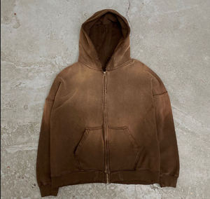 Sudadera con Capucha Extra Grande de Algodón 100% para Hombre, Estilo Urbano, con Flecos, Estampado Gráfico, Corte Recortado, Antiencogimiento, Lavado a la Piedra, Aspecto Desgastado por el Sol, Talla XS - Product Image 4