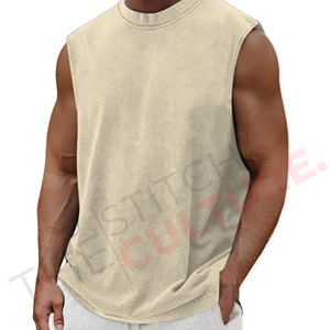 Vintage Washed French Terry Sleeveless Boxy <b>Cropped</b> Tank <b>Top</b> <b>Mens</b> Heavyweight Streetwear Vest - Product Image 4