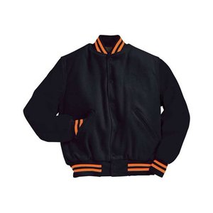 Varsity Baseball Letterman Jacket, laine bleue avec manches en cuir marron Holloway Varsity Wool Jacket Taille 2XL Couleur Oranges - Product Image 5