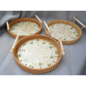 Bandeja para servir de ratán redonda ecológica, bandeja tejida elegante hecha a mano, centro de mesa de comedor de cocina bohemio multiusos - Product Image 4