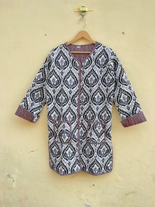 Boho <b>Long</b> Quilted Jacket Handmade Block Printed <b>Coat</b> Artistic <b>Winter</b> Wear Reversible Bohomain Jacket Vintage Cotton <b>Long</b> Jacket - Product Image 3