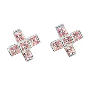 Boucles d'oreilles créoles en argent 925 pour femmes, jolies boucles d'oreilles à clous en pierre précieuse rose avec sertissage en bélière pour fiançailles, mariage, anniversaire, fête - Product Image 1