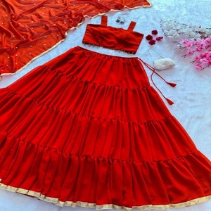 VASTRA COTTAGE Lehenga Choli de Georgette Pura con Blusa con Borde de Encaje y Dupatta Bordada, Ropa Étnica de Diseño para Mujer - Product Image 1