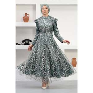 Robe de soirée en tulle ornée de sequins, taille empire, coupe bal, avec traîne, longueur ras du sol, taille XS - Product Image 6