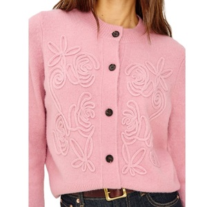 Suéter Cárdigan de Punto Acrílico 100% para Mujer, Manga Larga, Color Sólido, Estilo Casual con Cuello Redondo y Decoración de Botones para la Temporada de Invierno - Product Image 3