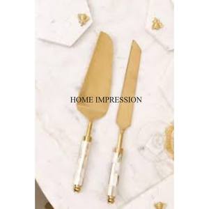 Servidor de pastel para bodas y fiestas y cuchillo chapado en oro con asas de aspecto atractivo del fabricante indio a los precios más bajos - Product Image 6