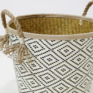 Handwoven Palm Leaf <b>Storage</b> <b>Baskets</b> With <b>Rope</b> Handles, Eco-Friendly Wicker Containers For Home & Kitchen - Product Image 3