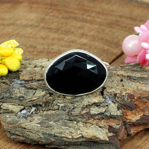 Wholesale 14K Rhodium Plated Silver Statement <b>Ring</b> with Black Onyx <b>Turquoise</b> Gemstone Rectangular Shape Rectangle Pattern Men's Style - Product Image 4