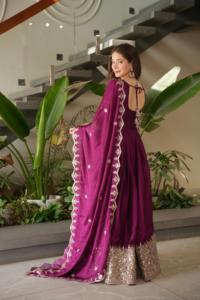 ชุดอานาร์กาลี ดีไซน์สวยงามแบบอินเดีย-ปากีสถาน ผ้าไหม ปักลายด้วยเลื่อม เหมาะสำหรับงานปาร์ตี้ งานแต่งงาน ชุดแบบดั้งเดิม และชุดลำลอง - Product Image 4