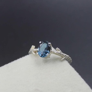 London Blue Topaz Ring Oval Gemstone Sterling Silver Jewelry Handmade Elegant <b>Gift</b> For Women Boho Design - Product Image 4