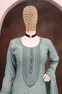 ชุดของนักออกแบบใหม่ AA ชุดผ้าไหม vichitra ติดอยู่ด้านในความยาวของเครปผ้าไหมสูงสุดถึง57ด้ายหลายและ Jari - Product Image 5