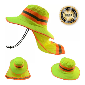 Salut Vis réfléchissant sécurité travail cou rabat Boonie vert chapeaux Ventilation seau Cap - Product Image 1