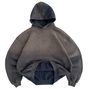 Pullover Casual Design Custom Manufacturer Streetwear Cotton Heavyweight Distressed Embroidery <b>Vintage</b> <b>Sweatshirts</b> Hoodie Men - Product Image 1