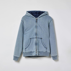 OEM Unisex Denim Washed Custom Heavyweight Zip Up Algodón Cremallera Sudadera con capucha de gran tamaño Hombres Streetwear Moda Drop Shoulder Jacket - Product Image 5